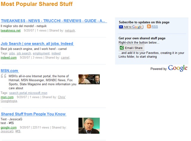 googlle shared stuff